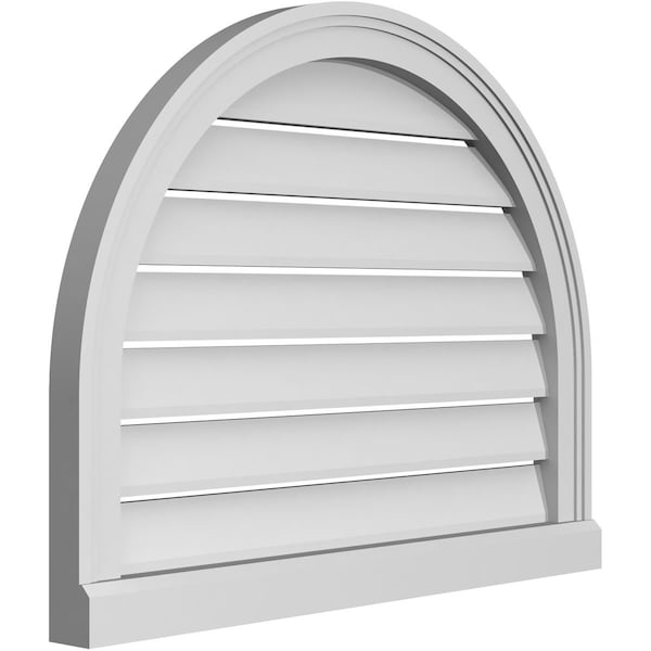 Round Top Surface Mount PVC Gable Vent: Functional, W/ 2W X 2P Brickmould Sill Frame, 28W X 22H